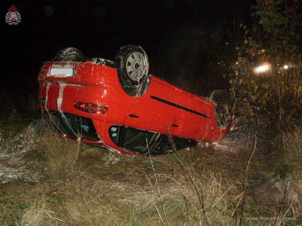 OKLEŚNA. Pijany kierowca wylądował w rowie