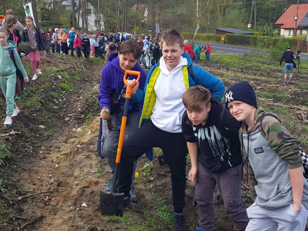 Sadzenie drzew w Pogorzycach z PTT Chrzanów