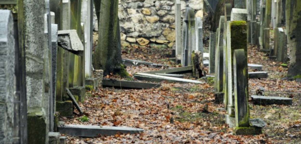 Powalone macewy na chrzanowskim cmentarzu żydowskim 