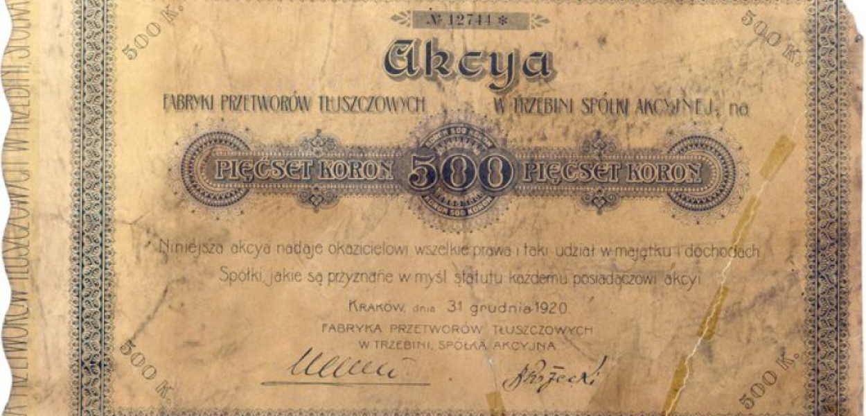 Unikatowa akcja Fabryki Przetworów Tłuszczowych w Trzebini z 1920 roku