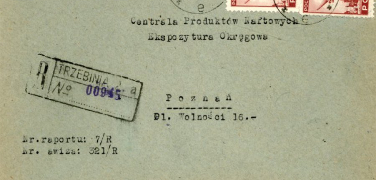 List z Trzebini wysłano 17 marca 1950 roku, w Poznaniu był nastepnego dnia