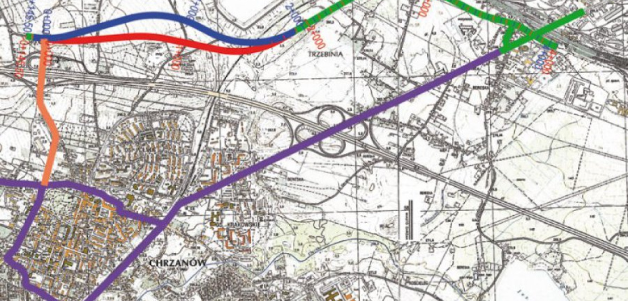Mapa autorstwa projektanta trasy - spółki MP-MOSTY z Krakowa 