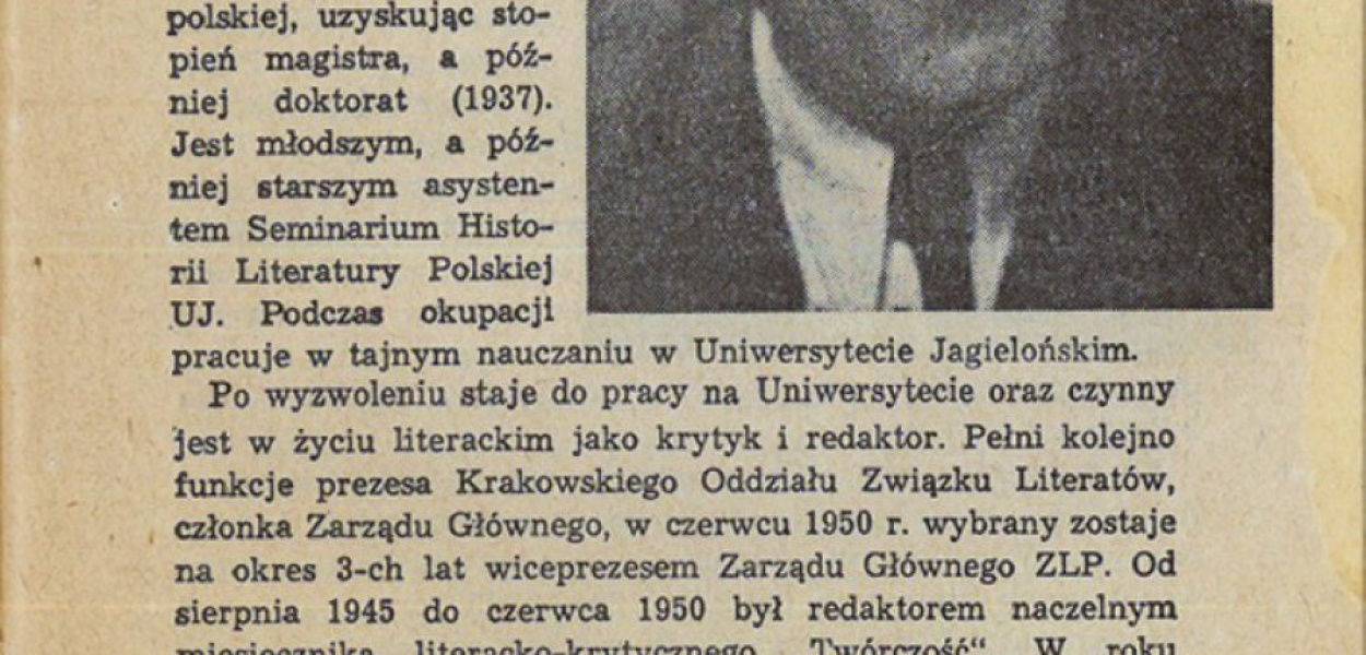 Jedna ze stron Frontu Narodowego na wybory z 1952 roku, poświęcona kandydatowi Kazimierzowi Wyce z Krzeszowic. Front go wpisał na listę, więc lud wybrał.