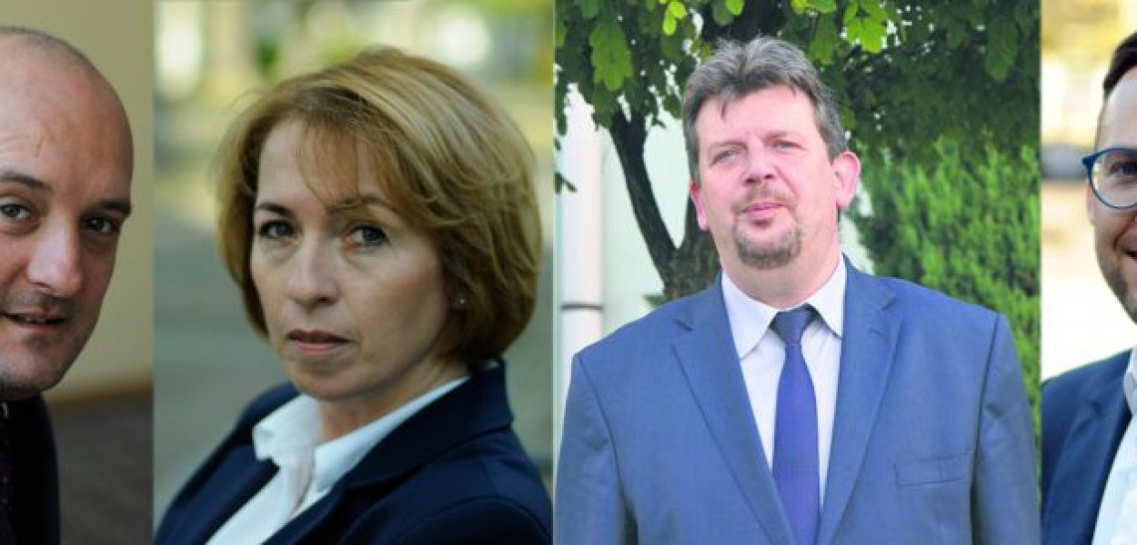 Kandydaci na burmistrza Alwerni: Tomasz Siemek i Beata Nadzieja-Szpila oraz kandydaci na burmistrza Chrzanowa: Krzysztof Kasperek i Robert Maciaszek