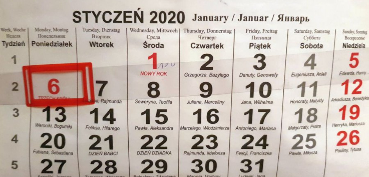 Pierwszy dłuższy weekend przypadnie już na początku stycznia