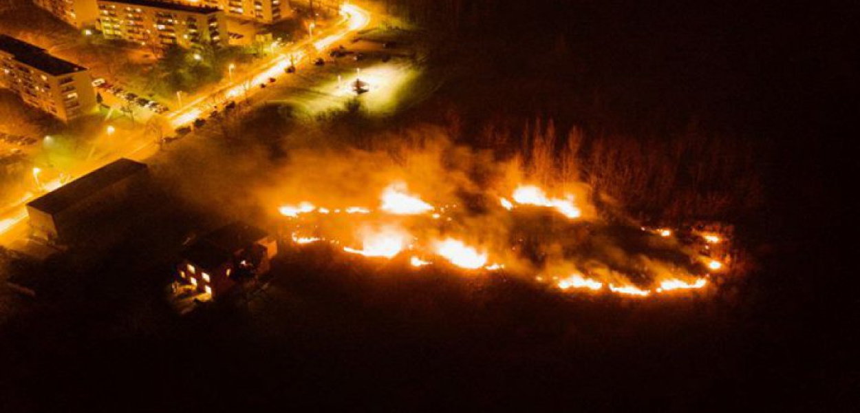 Trzebinia. Os. Widokowe. Pożar widziany z góry