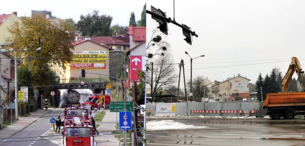 Z lewej widok na wiadukt 27 września 2008 r. Z prawej zdjęcie tego miejsca sprzed paru dni