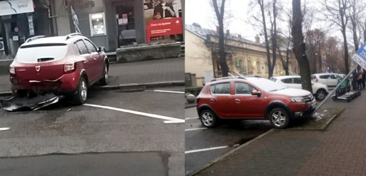 Zniszczona dacia na al. Henryka w Chrzanowie