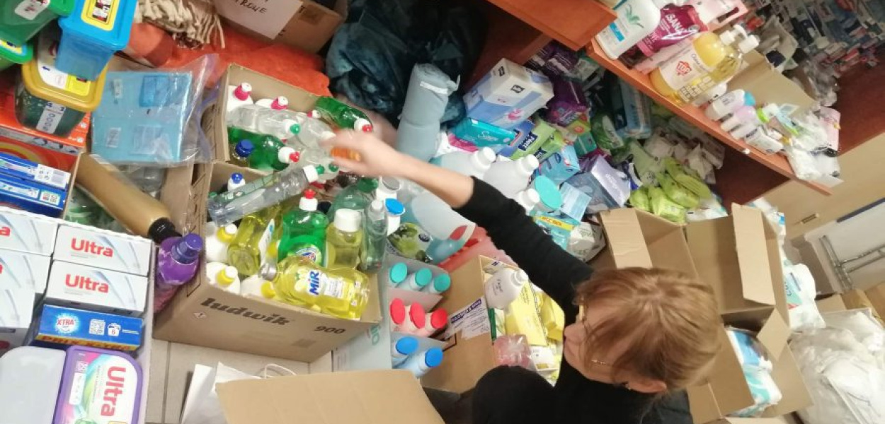 Zbiórka rzeczowa darów dla obywateli Ukrainy. Fot. Stowarzyszenie Miasto dla Mieszkańców