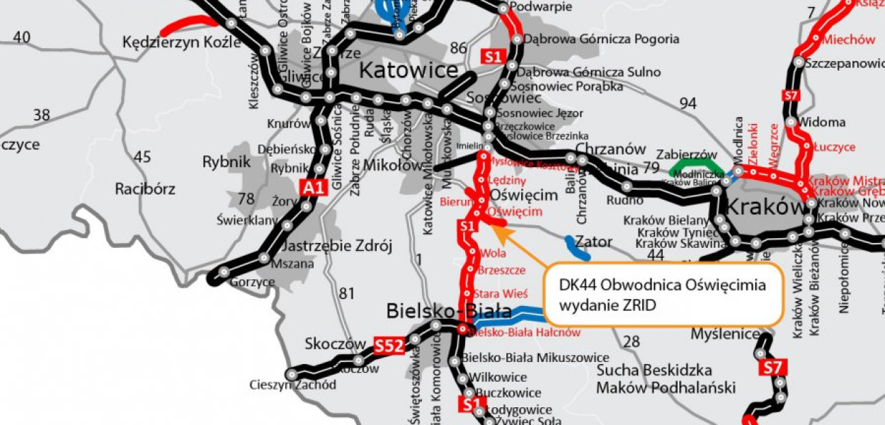 Mapka przebiegu S1.  GDDKi A