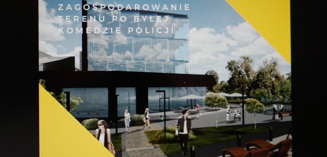 Wizualizacja nowego budynku na terenie po policji. Widok od strony parku miejskiego. MATERIAŁ UM CHRZANÓW