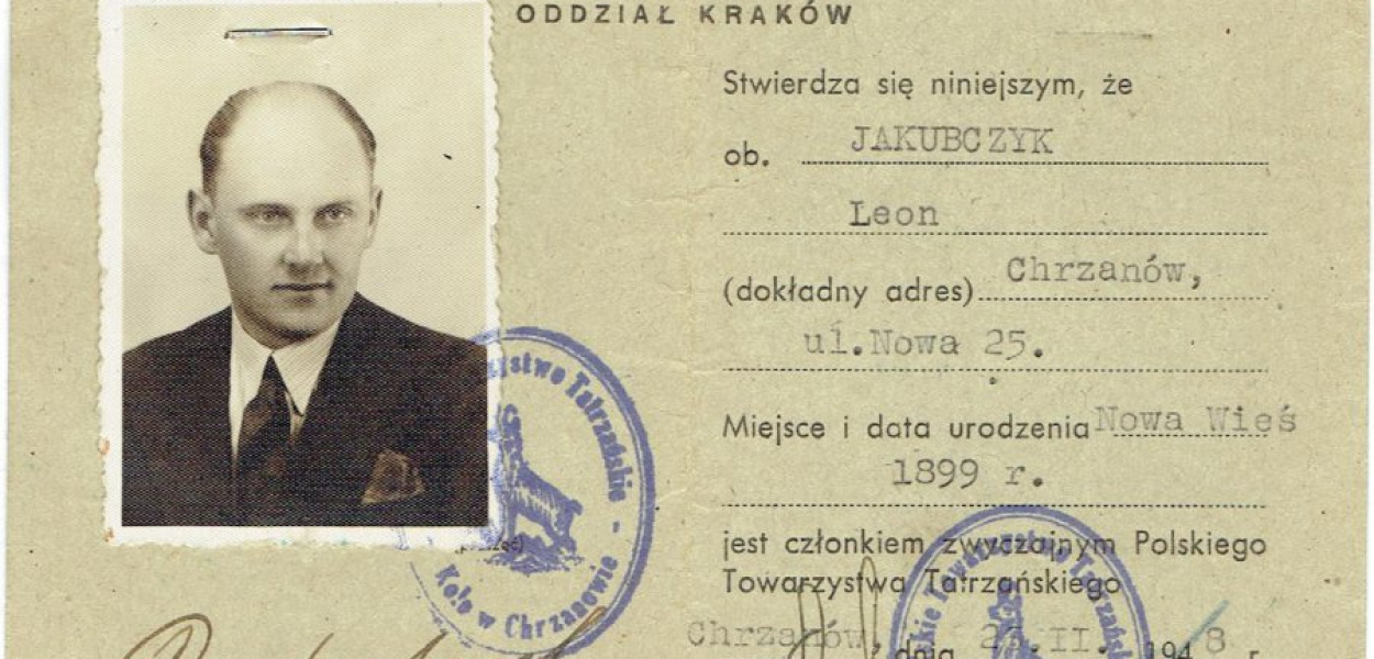 Legitymacja jednego z pierwszych członków założycieli odziału PTT w Chrzanowie