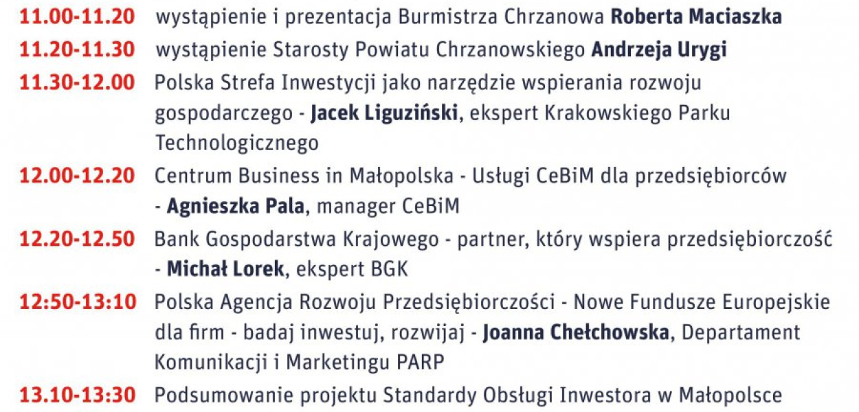 Program spotkania informacyjnego na temat Polskiej Strefy Inwestycyjnej