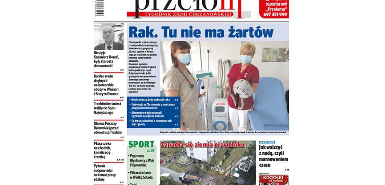 Okładka tygodnika ziemi chrzanowskiej  &quot;Przełom&quot; nr 15
