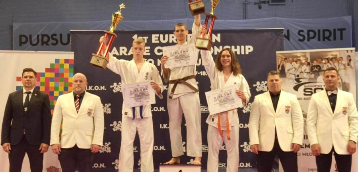 Bruno Kadłuczka - uczeń LO w Trzebini został mistrzem Europy Karate Kyokushin organizacji. IKO Nakamura. FOT. archiwum Bruna Kadłuczki