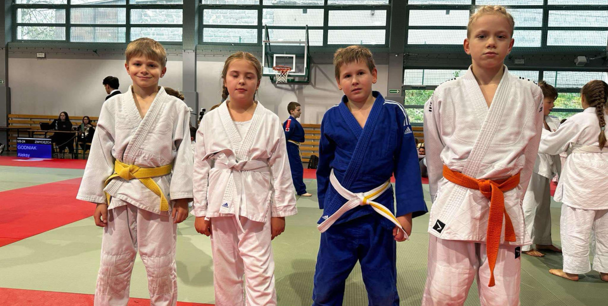 Zawodnicy KS Judo Kangury. Od lewej: Jerzy Brzozowski , Zosia Pilch, Jan Babicz oraz Natan Kaczmarek. FOT. Archiwum fotograficzne KS JUDO KANGURY