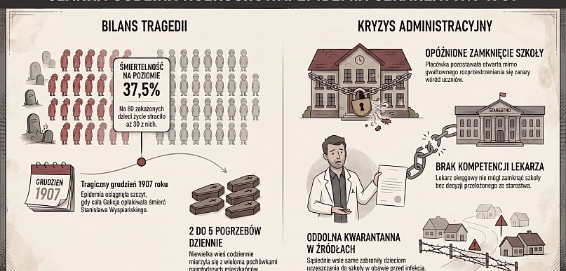 Żniwo szkarlatyny w 1907 roku. Epidemia zabiła 30 dzieci w Rozkochowie